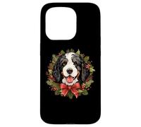 Carcasa para iPhone 15 Pro Cute Wreath Christmas Bernedoodle Dog Lover