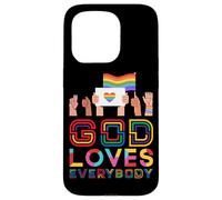 Carcasa para iPhone 15 Pro Dios ama a Todos Gay Christian Rainbow Meme