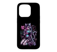 Carcasa para iPhone 15 Pro Diseño de Anime Cyber Goth Girl Skeleton Glitch al Estilo Y2K
