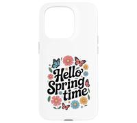 Carcasa para iPhone 15 Pro Diseño de tipografía Floral Hello Spring Time
