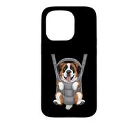 Carcasa para iPhone 15 Pro Divertido Cachorro de San Bernardo en un portabebés. Amante de los Perros