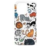 Carcasa para iPhone 15 Pro Divertido Gato Doodle Patrón Colorido Amante De Las Mascotas