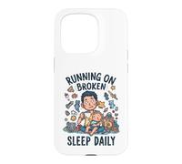 Carcasa para iPhone 15 Pro Divertido niño Cansado Nuevo papá Corriendo en el sueño Roto Diario