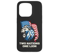 Carcasa para iPhone 15 Pro Dos Naciones Un León - Diseño Patriótico de Estados Unidos Israel