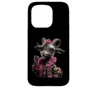 Carcasa para iPhone 15 Pro Elegante Retrato De Ovejas Moda Granja Animal Cordero Rosa Redondo
