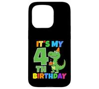 Carcasa para iPhone 15 Pro Es mi Cuarto cumpleaños, Dinosaurio T-Rex, Divertido niño de 4 años