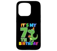 Carcasa para iPhone 15 Pro Es mi séptimo cumpleaños, Dinosaurio T-Rex, Divertido niño de 7 años