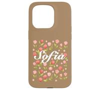 Carcasa para iPhone 15 Pro Escritura Cursiva Blanca Nombre Personalizado Flor de Primavera Sofía