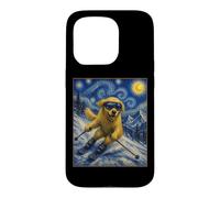 Carcasa para iPhone 15 Pro Esquí Golden Retriever Art Skiier Perro en Ski Hill