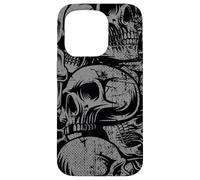 Carcasa para iPhone 15 Pro Estilo 90s Gris Negro Cráneos Tatuaje Tradicional Americano