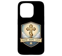 Carcasa para iPhone 15 Pro Fe Esperanza Amor Cristiano Ortodoxo Floral Jesucristo Dios