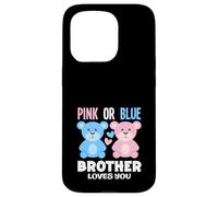 Carcasa para iPhone 15 Pro Fiesta de revelación de género con Texto en inglés Brother Loves You Bear Rosa o Azul