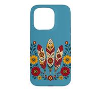 Carcasa para iPhone 15 Pro Floral Boho Plumas Motivos Folk Ornamental Tribal Western