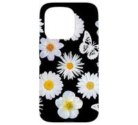 Carcasa para iPhone 15 Pro Flores de Margaritas Blancas y Formas de dispersión Florales de Mariposa Mania