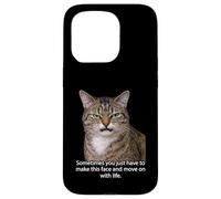 Carcasa para iPhone 15 Pro Funny Angry Annoyed Cat Face Meme Unimpressed Tabby Cat Pun