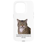 Carcasa para iPhone 15 Pro Funny Angry Annoyed Cat Face Meme Unimpressed Tabby Cat Pun