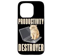 Carcasa para iPhone 15 Pro Funny Cat Productivity Destroyer Dueño de Gato Humor Amante de los Gatos