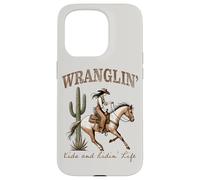 Carcasa para iPhone 15 Pro Funny Mom Riding. Western Cowboy Mama Wranglin' Kids