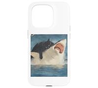 Carcasa para iPhone 15 Pro Funny Ocean Adventure Cat Biting a Shark Vintage