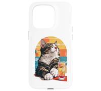 Carcasa para iPhone 15 Pro Funny Retro Cat Sunset Cocktail Beach Vacation Summer