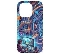 Carcasa para iPhone 15 Pro Futurista Cyberpunk PC Gamer y Retro Pixel Art RPG Fantasía