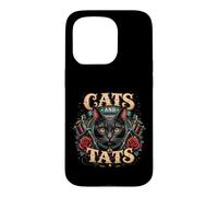 Carcasa para iPhone 15 Pro Gatos y Tatuajes Gato Negro Artista del Tatuaje