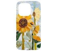 Carcasa para iPhone 15 Pro Girasol Abeja Art Nouveau Floral Botanico Cielo Mosaico Sol