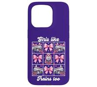 Carcasa para iPhone 15 Pro Girls Like Trains Too Cute Pink Bow Locomotora Coqueta