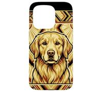 Carcasa para iPhone 15 Pro Golden Retriever Retro de Estilo Art Decó