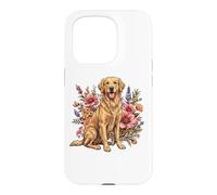 Carcasa para iPhone 15 Pro Goldie Sporting Dog Vintage Flowers Floral Golden Retriever