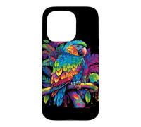 Carcasa para iPhone 15 Pro Gráfico de aerógrafo Retro Colorido Loro pájaro Tropical