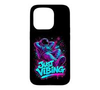 Carcasa para iPhone 15 Pro Gráfico de Astronauta Morado y Verde Azulado Just Vibing para Hombre