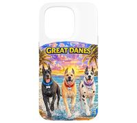 Carcasa para iPhone 15 Pro Gran Danés Playa Divertido Verano Cachorro Amante Tropical Puesta