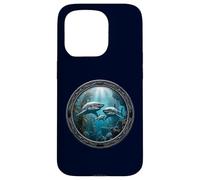 Carcasa para iPhone 15 Pro Gran tiburón Blanco observador de Tiburones Buzo Familia de Tiburones en el océano