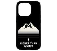 Carcasa para iPhone 15 Pro Higher Than Worry montaña Silueta senderista