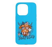 Carcasa para iPhone 15 Pro Highland Cow 4th of July Cow For Women Men Funny Cow