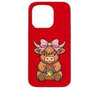 Carcasa para iPhone 15 Pro Highland Cow Autismo Puzzle Concientización Enseñar Niños Niñas