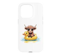 Carcasa para iPhone 15 Pro Highland Cow Duck - Flotador de Piscina para natación de Verano