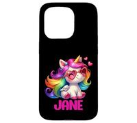 Carcasa para iPhone 15 Pro Jane - Unicornio Colorido con Nombre Personalizado para
