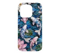 Carcasa para iPhone 15 Pro Japanese Transgender Koi Fish Stained Art Trans Lotus Pond