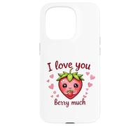 Carcasa para iPhone 15 Pro Juego de Palabras «I Love You Berry Much Cute Heart» con Forma de corazón y Fresa
