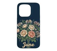 Carcasa para iPhone 15 Pro June Birth Flower Rose & Honeysuckle Floral Cute Birthday