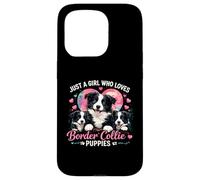 Carcasa para iPhone 15 Pro Just a Girl Who Loves Border Collie Puppies Lindo corazón de Perro