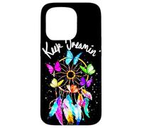 Carcasa para iPhone 15 Pro Keep On Dreamin - Atrapasueños con Plumas de Mariposas Coloridas