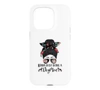 Carcasa para iPhone 15 Pro Kinda Busy Being A Dog Mom Pharaoh Hound Funny Messy Bun