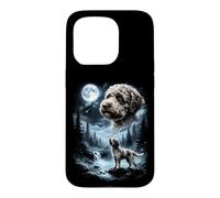 Carcasa para iPhone 15 Pro Lagotto Romagnolo Aullando a la Luna, Perro Retro de los 90