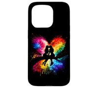 Carcasa para iPhone 15 Pro Lesbian Girls Kissing on Tree Branch Rainbow Silhouette