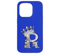 Carcasa para iPhone 15 Pro Letra R Inicial + Corona Azul Real