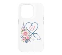 Carcasa para iPhone 15 Pro Letter B Initial Monogram Nurse Pink Roses Heart Stethoscope