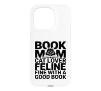 Carcasa para iPhone 15 Pro Libro Mamá Gato Amante Felino Bien con Un Buen Libro Lectura